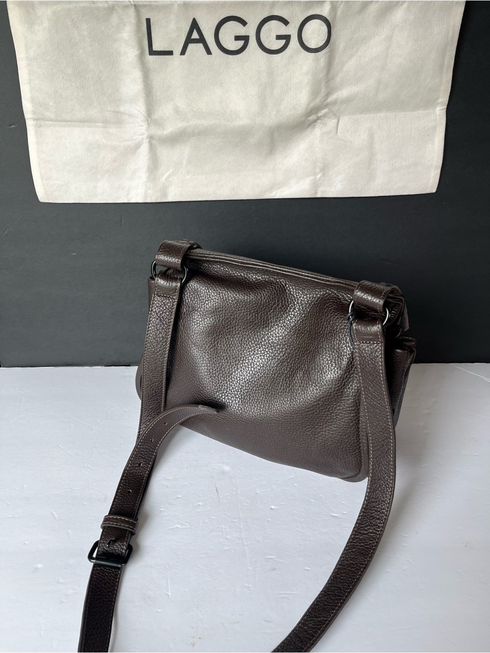 Laggo Dark Brown Pebbled Leather Messenger Bag